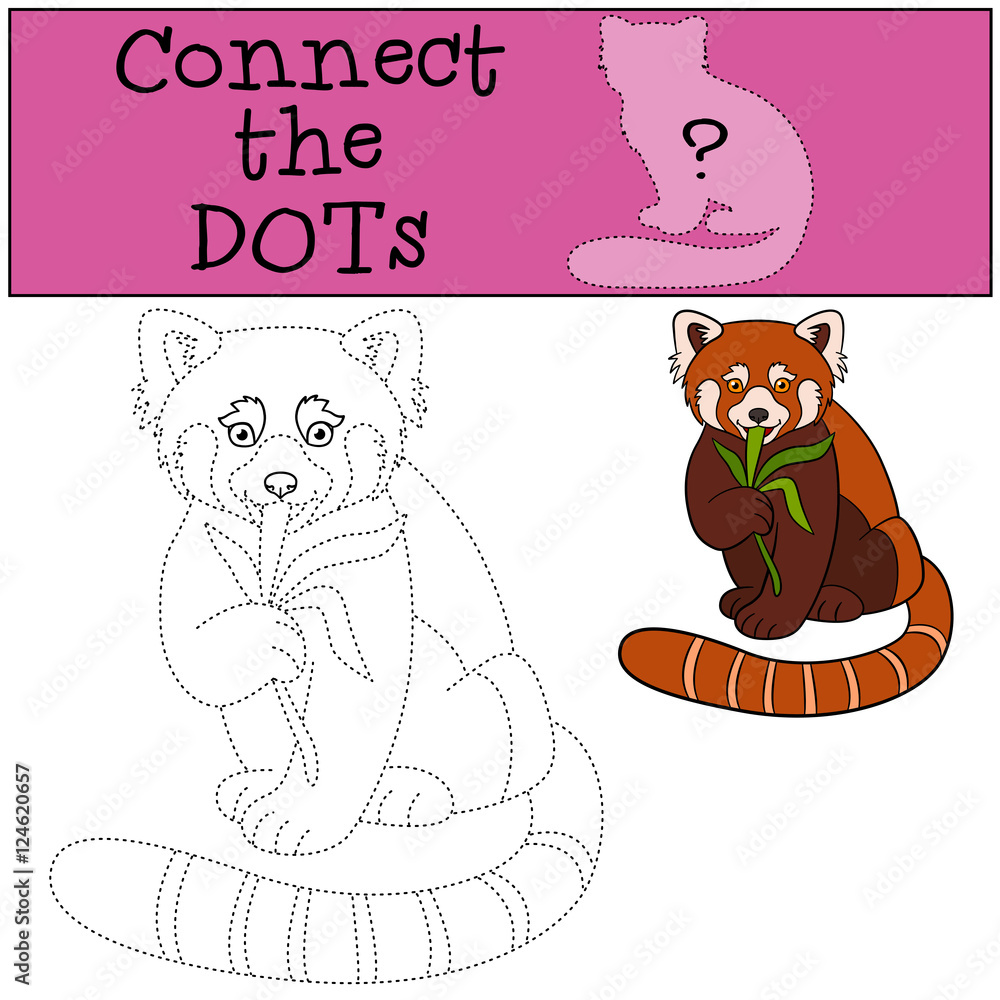 Obraz premium Educational game: Connect the dots. Little cute red panda.