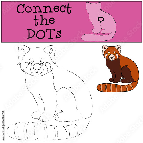 Fototapeta Naklejka Na Ścianę i Meble -  Educational game: Connect the dots. Little cute red panda smiles