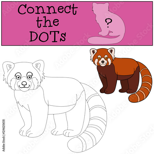 Fototapeta Naklejka Na Ścianę i Meble -  Educational game: Connect the dots. Little cute red panda smiles