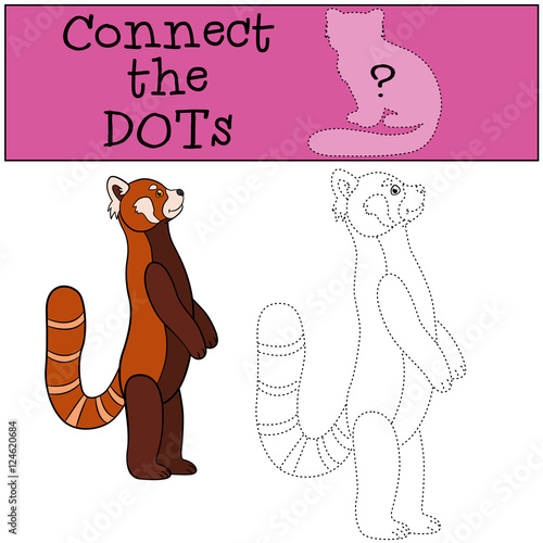 Fototapeta Naklejka Na Ścianę i Meble -  Educational game: Connect the dots. Little cute red panda smiles