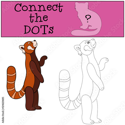 Fototapeta Naklejka Na Ścianę i Meble -  Educational game: Connect the dots. Little cute red panda smiles