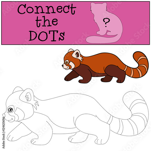 Fototapeta Naklejka Na Ścianę i Meble -  Educational game: Connect the dots. Little cute red panda walks.