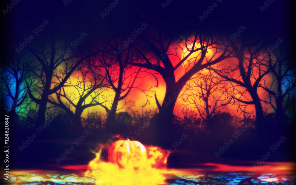 Night Foggy Forest and Pumpkin Night Foggy Forest and Pumpkin