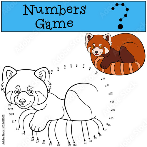 Fototapeta Naklejka Na Ścianę i Meble -  Educational game: Numbers game. Little cute red panda smiles.