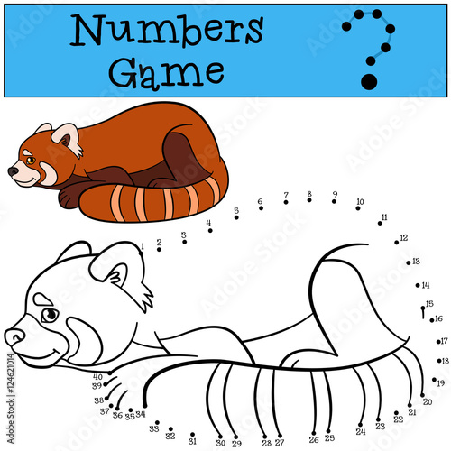 Fototapeta Naklejka Na Ścianę i Meble -  Educational game: Numbers game. Little cute red panda smiles.