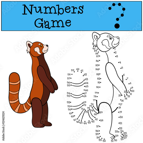 Fototapeta Naklejka Na Ścianę i Meble -  Educational game: Numbers game. Little cute red panda smiles.