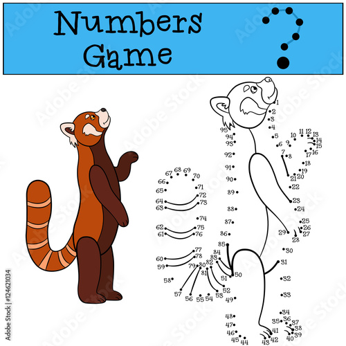 Fototapeta Naklejka Na Ścianę i Meble -  Educational game: Numbers game. Little cute red panda smiles.