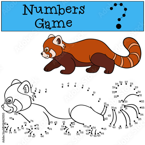 Fototapeta Naklejka Na Ścianę i Meble -  Educational game: Numbers game. Little cute red panda smiles.