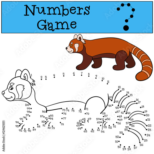 Fototapeta Naklejka Na Ścianę i Meble -  Educational game: Numbers game. Little cute red panda smiles.