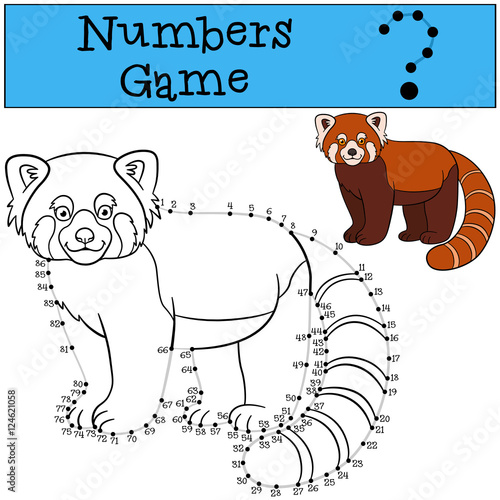 Fototapeta Naklejka Na Ścianę i Meble -  Educational game: Numbers game with contour. Little cute red pan
