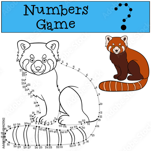 Fototapeta Naklejka Na Ścianę i Meble -  Educational game: Numbers game with contour. Little cute red pan