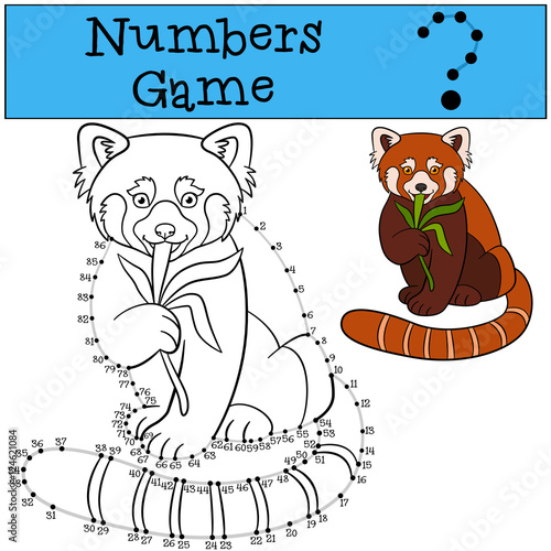 Fototapeta Naklejka Na Ścianę i Meble -  Educational game: Numbers game with contour. Little cute red pan