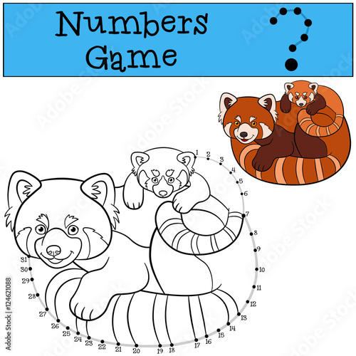 Fototapeta Naklejka Na Ścianę i Meble -  Educational game: Numbers game with contour. Little cute red pan