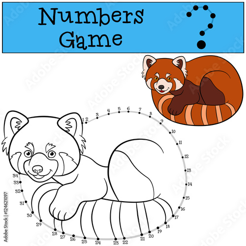 Fototapeta Naklejka Na Ścianę i Meble -  Educational game: Numbers game with contour. Little cute red pan