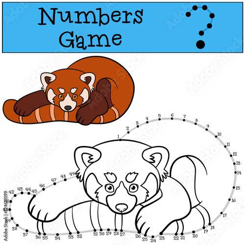 Fototapeta Naklejka Na Ścianę i Meble -  Educational game: Numbers game with contour. Little cute red pan