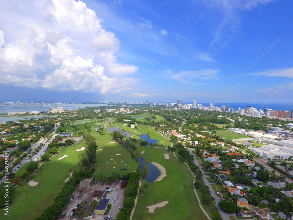 Aerial golf course miami beach