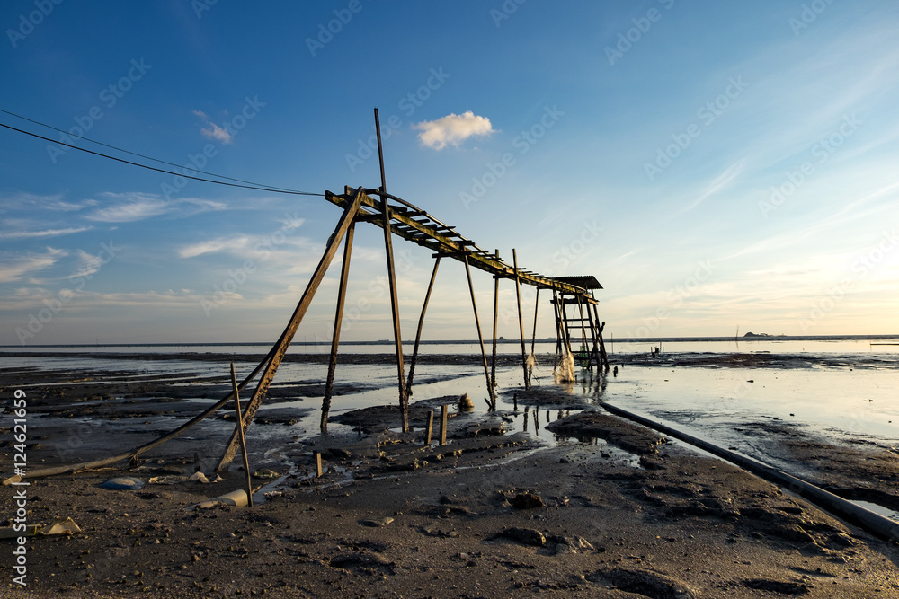 wooden structure over beautiful light during sunset wooden structure over beautiful light during sunset