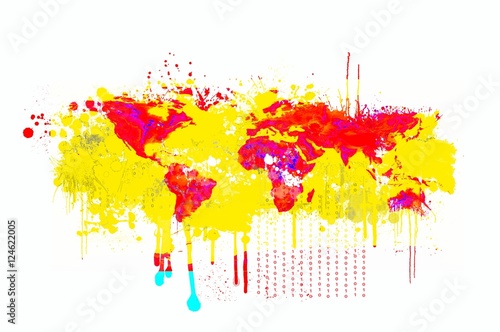 Splash dripping world map in red and yellow