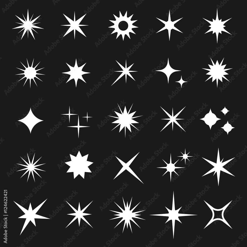 White twinkling vector stars isolated on dark background White twinkling vector stars isolated on dark background