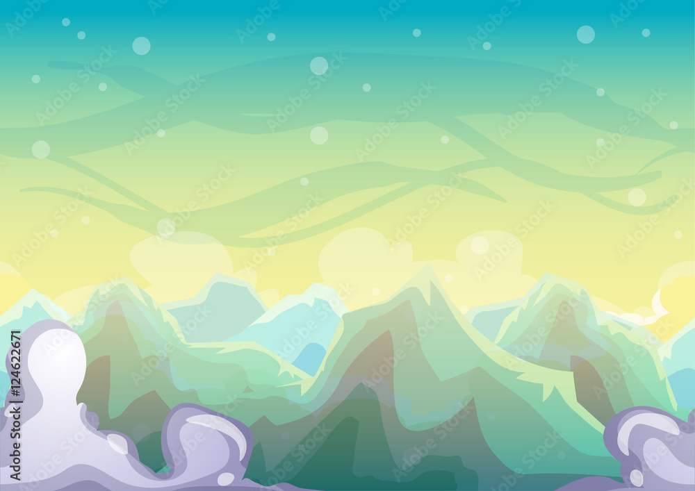 cartoon vector sky background with separated layers for game art and animation game design asset in 2d graphic