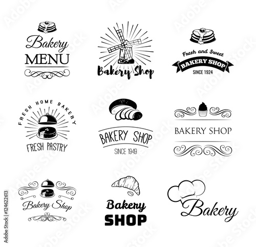 bakery products and pastry cupcake, cake, chef hat, bread, croissant. Menu restaurant. Pastry cook. Cooking.