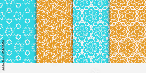 set of four geometric floral patterns. Vector illustration. Texture for design wallpaper, pattern
