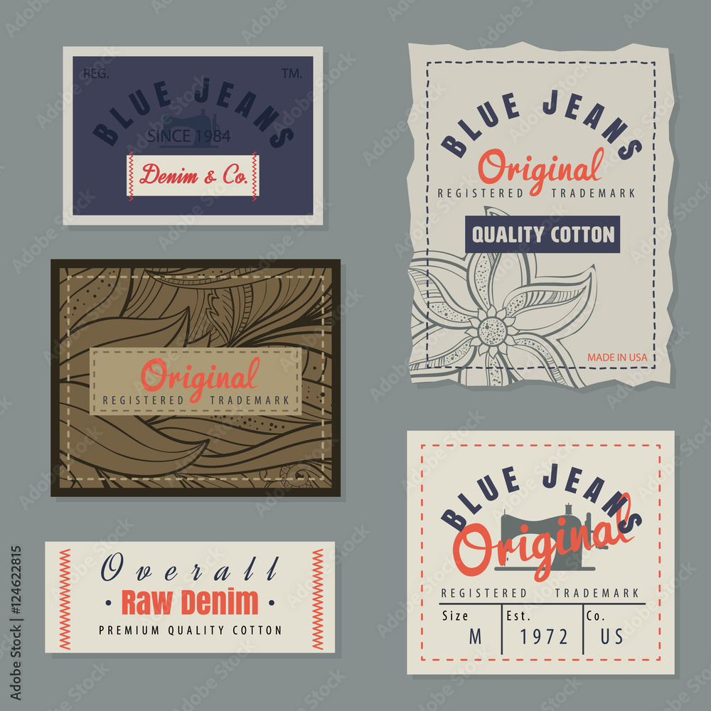 vintage original blue jeans raw denim labels,genuine exclusive b Stock  Vector | Adobe Stock