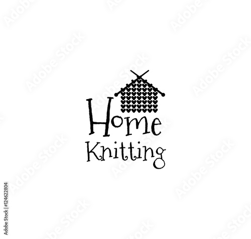 Home Knitting. Hand Made knit label. Badge or logo. Design elements. Isolated On White Background
