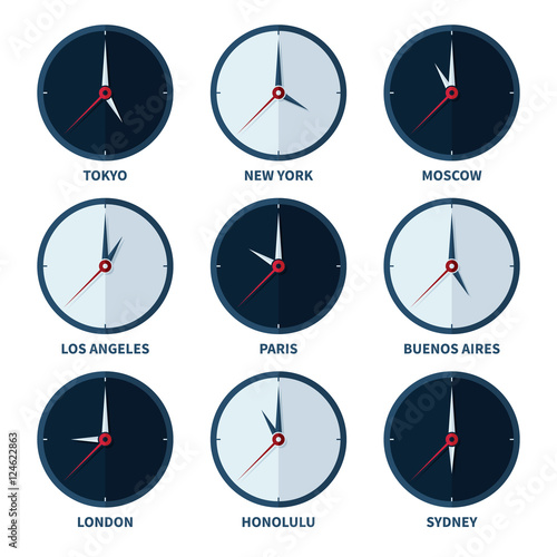 World clocks for time zones of different cities vector set Free Download World clocks for time zones of different cities vector set - GFXLoad