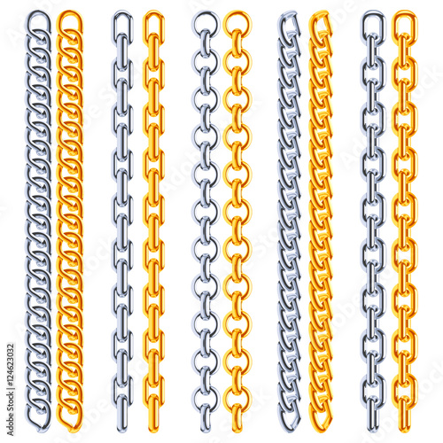 Realistic vector jewelry golden and silver chains