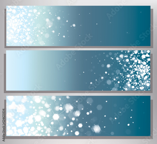 Vector blue abstract banners with lights and stars.