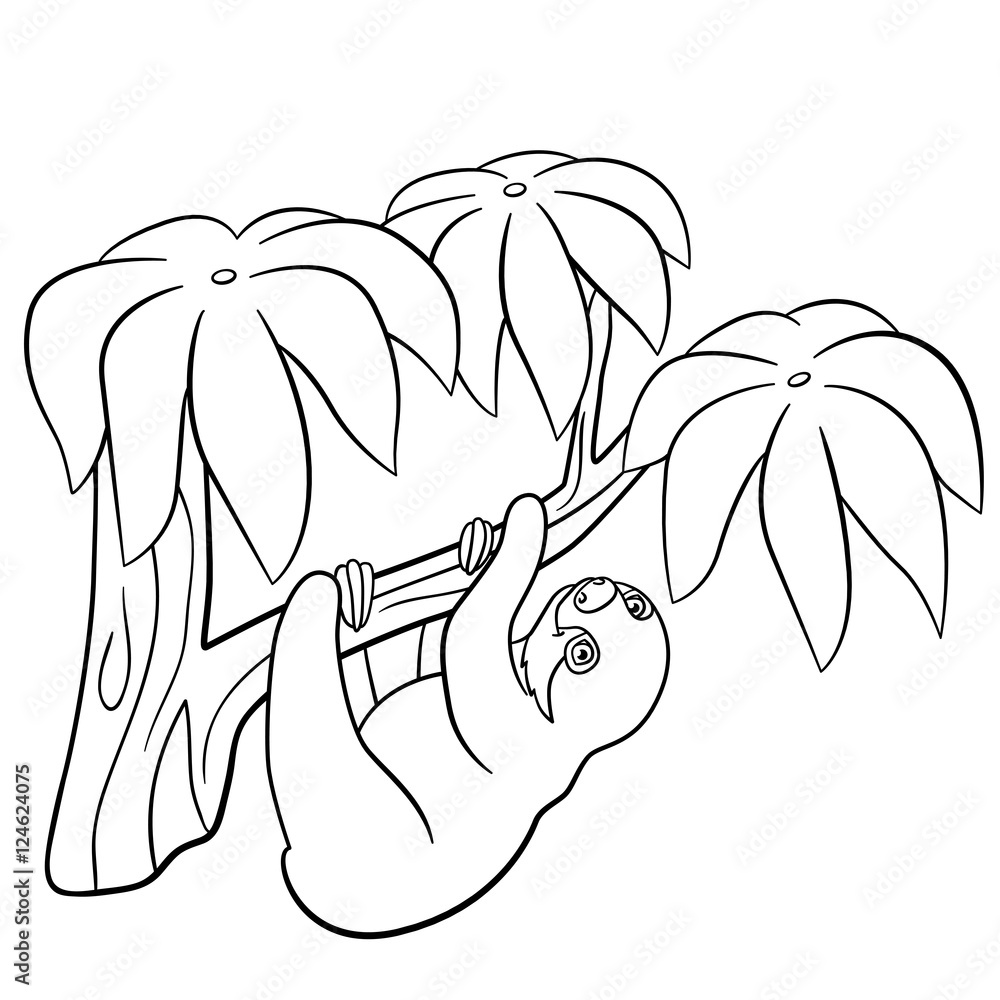Coloring pages. Little cute baby sloth. Stock Vector | Adobe Stock