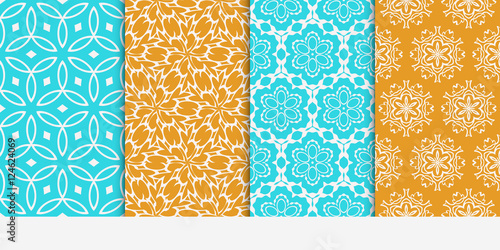 set of four geometric floral patterns. Vector illustration. Texture for design wallpaper, pattern