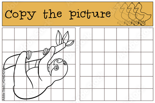 Educational game: Copy the picture. Little cute baby sloth.