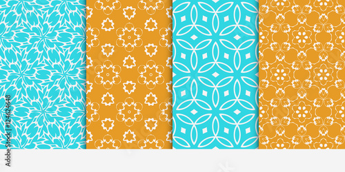 set of four geometric floral patterns. Vector illustration. Texture for design wallpaper, pattern