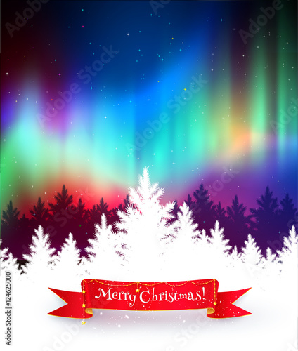 Winter background with northern lights