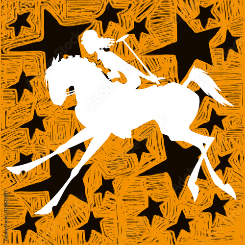 Girl rides on a stars background