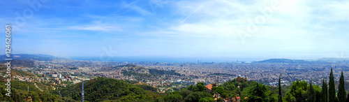 Panoramic view of resort town and beach. Blanes, Catalonia, Spain