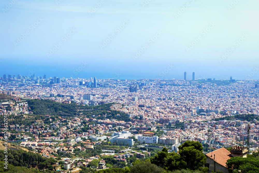 Panoramic view of resort town and beach. Blanes, Catalonia, Spain