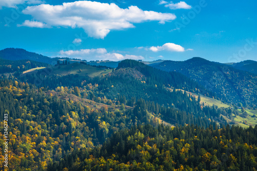 Autumn in the Carpathian hills and sky © ashva