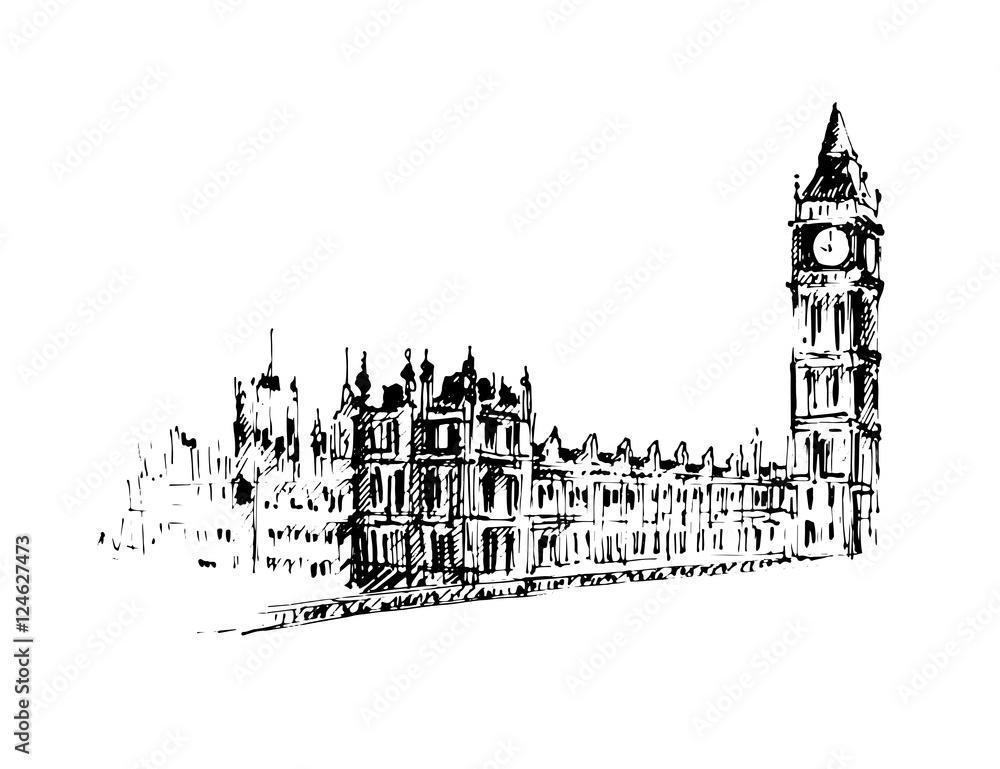 Big ben, London, UK. Hand drawn vector illustration.