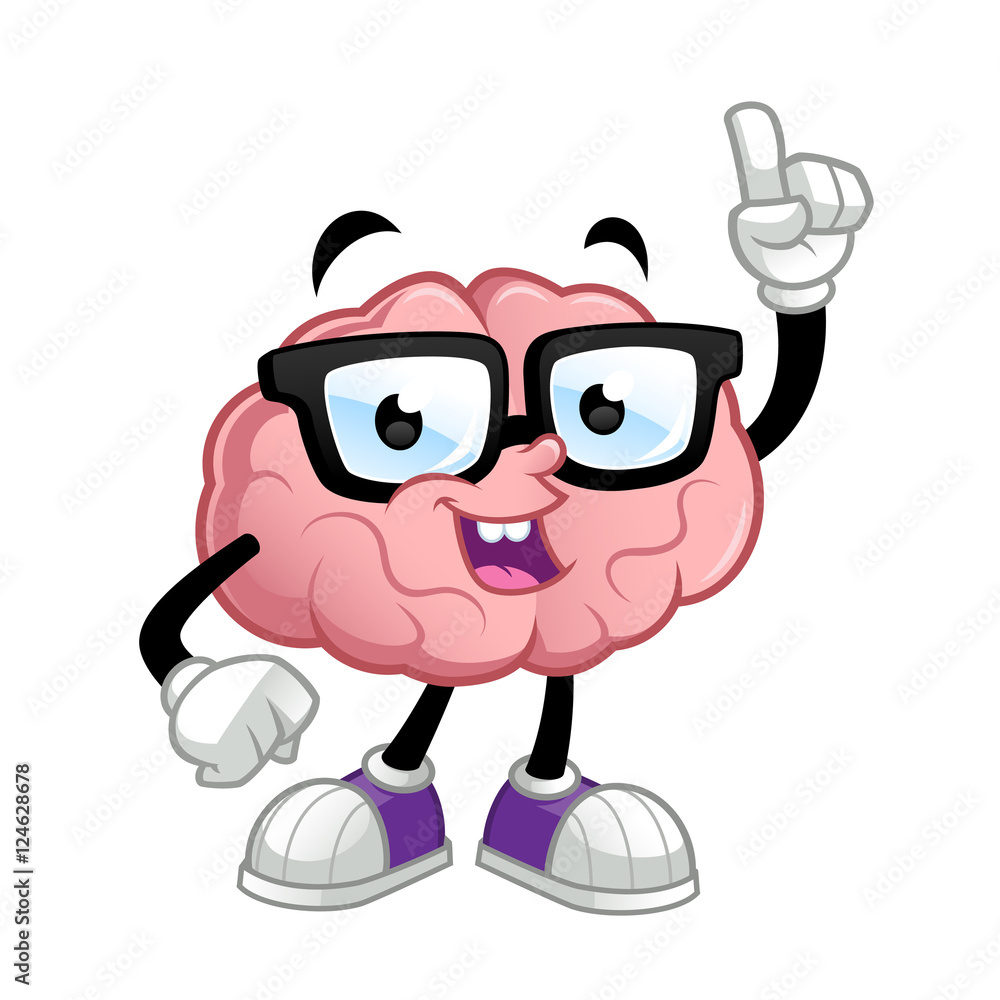 Brain cartoon character, he wears glasses