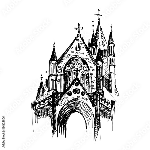 Gothic architecture. Hand drawn gothic cathedral. Vector illustration.