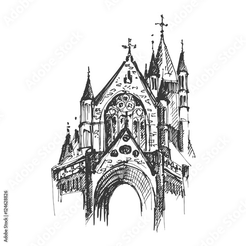 Gothic architecture. Hand drawn gothic cathedral. Vector illustration.