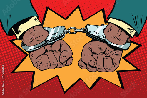 handcuffs behind the back, hands African American