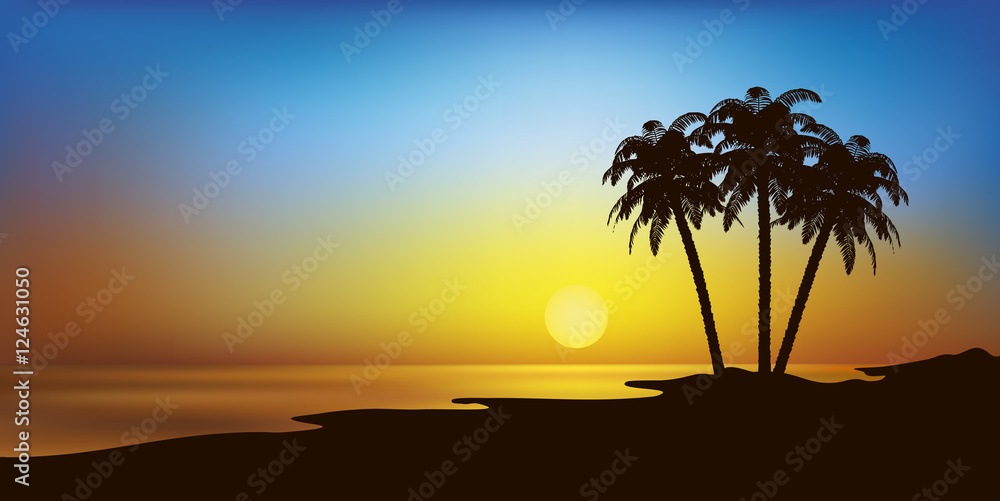 Landschaft mit Strand und Palmen in der Karibik Vektor