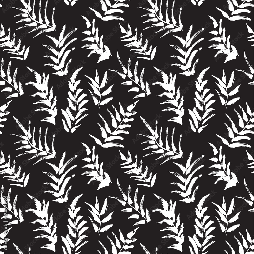 Ink seamless pattern with palm leaves in black and white colors. Ink seamless pattern with palm leaves in black and white colors.