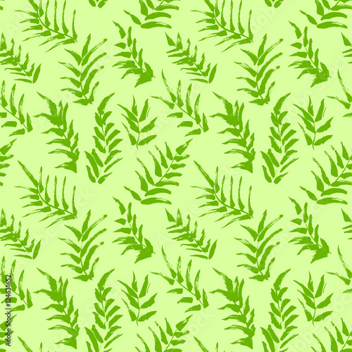 Fototapeta Naklejka Na Ścianę i Meble -  Ink seamless pattern with palm leaves in green colors. 