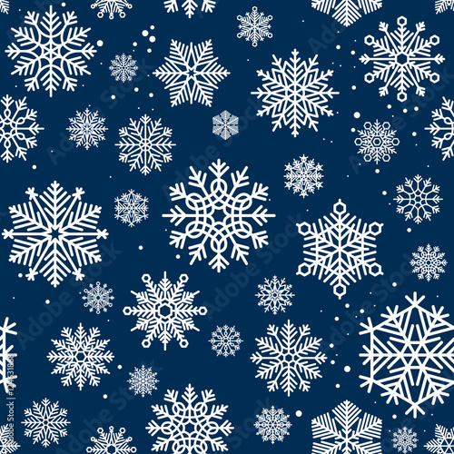 Snowflakes seamless pattern. Blue snowflake vector xmas abstract background