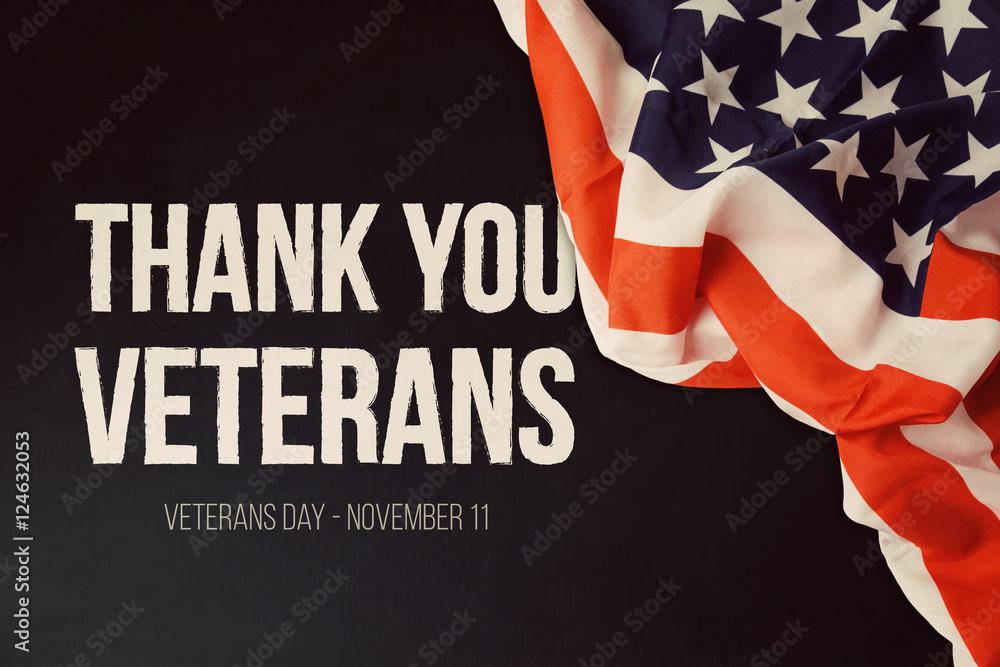 Veterans day background with text and USA flag - obrazy, fototapety, plakaty 